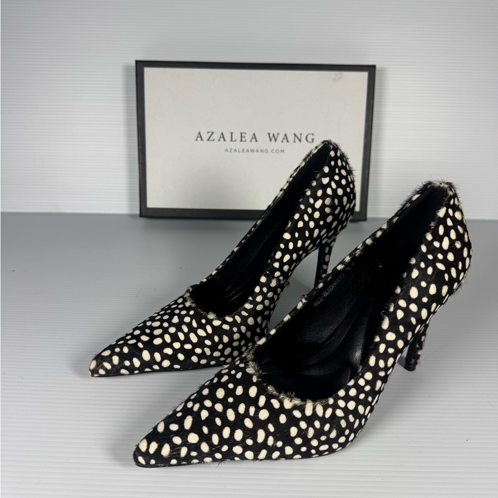 Azalea Wang Hall Black Multi Polka Dot Fur Haircalf Stiletto Pumps Heels - Picture 2 of 6